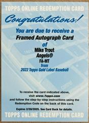 Mike Trout #FA-MT Baseball Cards 2022 Topps Gold Label Framed Autographs Prices