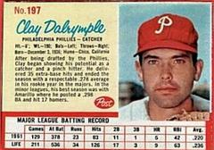 Clay Dalrymple [Hand Cut] #197 Baseball Cards 1962 Post Cereal Prices