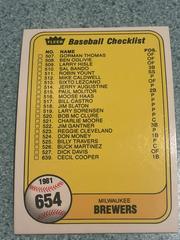 Checklist 507-550 [514 Jerry Augustine] #654 Baseball Cards 1981 Fleer Prices