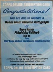 Bryce Harper #BTA-BH Baseball Cards 2022 Stadium Club Chrome Beam Team Autographs Prices