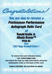 Ronald Acuna Jr. #PPAR-RA Baseball Cards 2023 Topps Postseason Performance Autograph Relics Prices