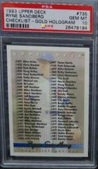 Ryne Sandberg [Checklist Gold Hologram] Baseball Cards 1993 Upper Deck Prices