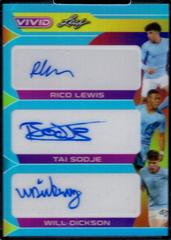 Rico Lewis , Tai Sodje , Will Dickson #TA-12 Soccer Cards 2022 Leaf Vivid Triple Autographs Prices