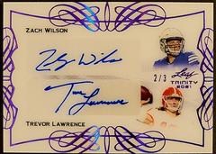 Zach Wilson, Trevor Lawrence [Purple] #DA-04 Football Cards 2021 Leaf Trinity Dual Autographs Prices