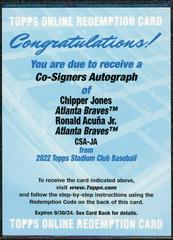 Chipper Jones, Ronald Acuna Jr. Baseball Cards 2022 Stadium Club Co Signers Prices