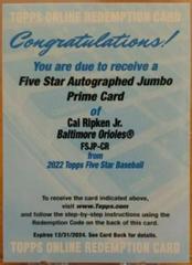 Cal Ripken Jr. Baseball Cards 2022 Topps Five Star Autograph Jumbo Prime Prices