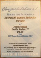 Julio Rodriguez [Orange] #CPA-JRO Baseball Cards 2022 Topps Chrome Platinum Anniversary Autographs Prices