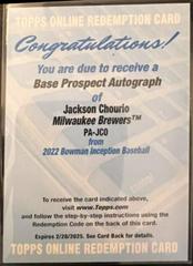 Jackson Chourio #PA-JCO Baseball Cards 2022 Bowman Inception Prospect Autographs Prices