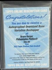 Bryce Harper #OBA-BH Baseball Cards 2022 Stadium Club Oversized Box Topper Autograph Prices