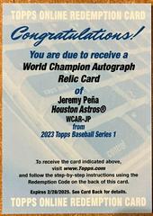 Jeremy Pena #WCA-JP Baseball Cards 2023 Topps World Series Champion Autograph Prices