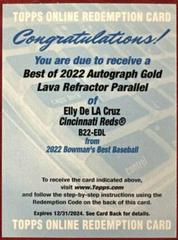 Elly De LA Cruz [Gold Lava] #B22-EDL Baseball Cards 2022 Bowman's Best of Autographs Prices