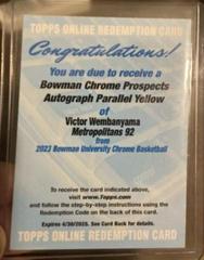 Victor Wembanyama [Autograph Yellow] #101 Basketball Cards 2022 Bowman Chrome University Prices