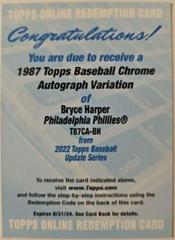 Bryce Harper Baseball Cards 2022 Topps Update 1987 Chrome Autographs Prices