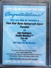 Julio Rodriguez [Aqua] #FSA-JUR Baseball Cards 2022 Topps Five Star Autographs Prices