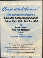 Aaron Judge [Gold] Baseball Cards 2022 Topps Five Star Autograph Jumbo Prime Prices