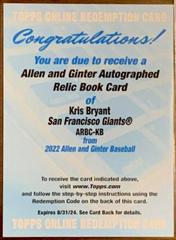 Kris Bryant Baseball Cards 2022 Topps Allen & Ginter Autograph Relic Book Prices