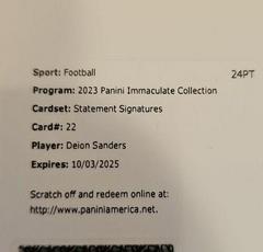 Deion Sanders #22 Football Cards 2023 Panini Immaculate Statement Signature Prices