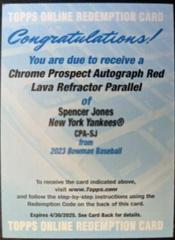 Spencer Jones [Red Lava] #CPA-SJ Baseball Cards 2023 Bowman Chrome Prospect Autographs Prices