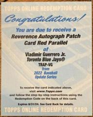 Vladimir Guerrero Jr. [Red] #TRAP-VG Baseball Cards 2022 Topps Update Reverence Autograph Patch Prices