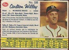 Carlton Willey [Perforated Hand Cut] #155 Baseball Cards 1962 Post Canadian Prices