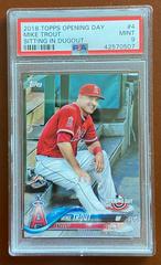 Mike Trout [Sitting in Dugout] #4 Baseball Cards 2018 Topps Opening Day Prices