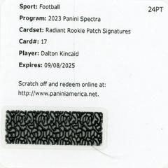 Dalton Kincaid #17 Football Cards 2023 Panini Spectra Radiant Rookie Patch Signature Prices