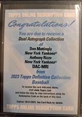 Don Mattingly, Anthony Rizzo Baseball Cards 2023 Topps Definitive Dual Autograph Collection Prices