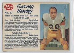 Garney Henley [Hand Cut] #67 Football Cards 1962 Post Cereal CFL Prices