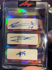 edouard Mendy , Jorginho , Trevoh Chalobah [Gray] #TA-14 Soccer Cards 2022 Leaf Vivid Triple Autographs Prices