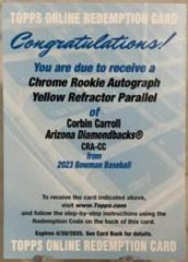 Corbin Carroll [Yellow] #CRA-CC Baseball Cards 2023 Bowman Chrome Rookie Autographs Prices