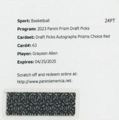 Grayson Allen [Choice Red] Basketball Cards 2023 Panini Prizm Draft Picks Autographs Prices