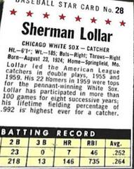 Sherman Lollar [Hand Cut] #28 Baseball Cards 1961 Post Cereal Prices