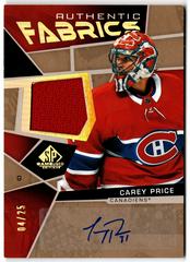 Carey Price [Autograph] #AF-CP Hockey Cards 2021 SP Game Used Authentic Fabrics Prices