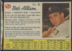 Bob Allison [Hand Cut] #83 Baseball Cards 1962 Post Canadian Prices
