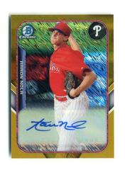 Aaron Nola [Autograph Gold Shimmer Refractor] #FFMAN Baseball Cards 2015 Bowman Chrome the Farm's Finest Minis Prices