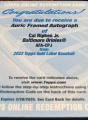 Cal Ripken Jr. Baseball Cards 2022 Topps Gold Label Auric Framed Autographs Prices