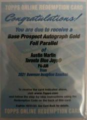 Austin Martin [Gold] Baseball Cards 2021 Bowman Inception Autographs Prices