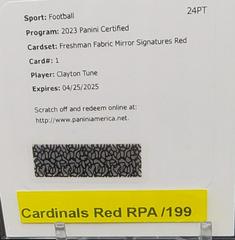 Clayton Tune [Red] #FFMS-1 Football Cards 2023 Panini Certified Freshman Fabric Mirror Signatures Prices