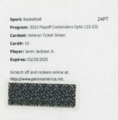 Jaren Jackson Jr. [Green] #10 Basketball Cards 2022 Panini Contenders Optic Veteran Ticket Autograph Prices