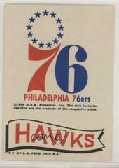 Philadelphia 76ers Hawks Basketball Cards 1973 Topps Team Stickers Prices