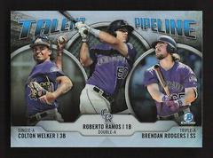 Colton Welker, Roberto Ramos, Brendan Rodgers [Orange Refractor] Baseball Cards 2019 Bowman Chrome Talent Pipeline Prices