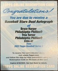 Trea Turner, Bryce Harper Baseball Cards 2023 Topps Stars Dual Autographs Prices