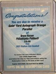 Bryce Harper [Orange] Baseball Cards 2023 Stadium Club Goin' Yard Autographs Prices
