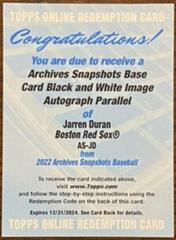 Jarren Duran [Black & White] #AS-JD Baseball Cards 2022 Topps Archives Snapshots Autographs Prices