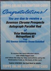 Victor Wembanyama [Autograph Red] Basketball Cards 2022 Bowman Chrome University Prices