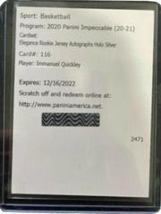Immanuel Quickley [Jersey Autograph] #116 Basketball Cards 2020 Panini Impeccable Prices