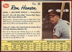 Ron Hansen [Hand Cut] #30 Baseball Cards 1962 Post Canadian Prices