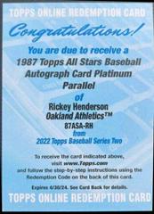 Rickey Henderson Baseball Cards 2022 Topps 1987 All Stars Autographs Prices
