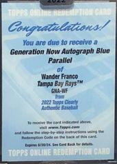 Wander Franco [Blue] #GNA-WF Baseball Cards 2022 Topps Clearly Authentic Generation Now Autographs Prices
