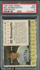 Bill Monbouquette [Perforated] #54 Baseball Cards 1961 Post Cereal Prices